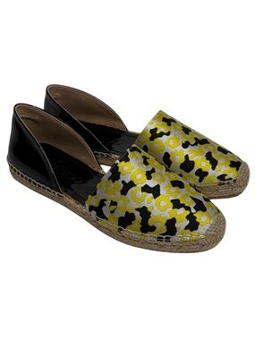 JIMMY CHOO Dreya Floral Yellow Black Printed Jacquard/Patent D'Orsay Flats $498